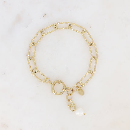 Bracelet - maille ovale diamantée et perle d'eau douce