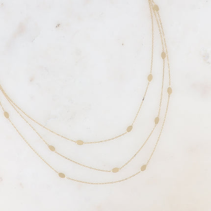 Collier 3 rangs Malou - mailles forçat avec pastilles ovales plates