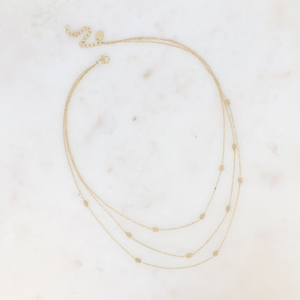 Collier 3 rangs Malou - mailles forçat avec pastilles ovales plates