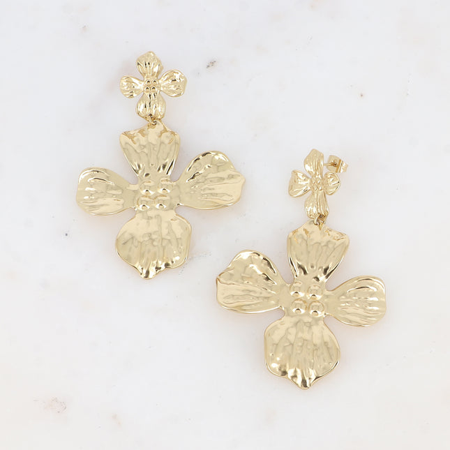 Boucles pendantes - double fleur texturée