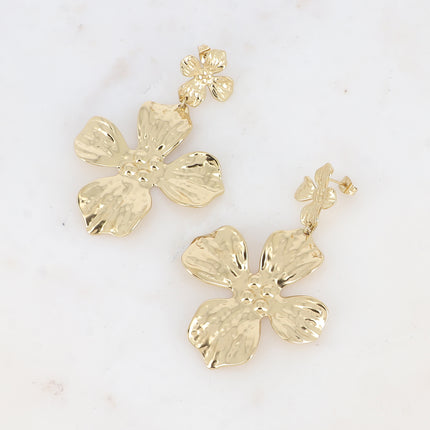 Dangle earrings - double textured flower