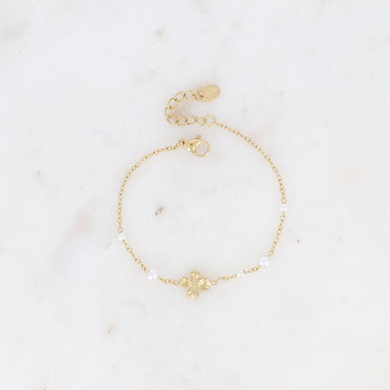 Bracelet Fleurine - fleur texturée et perles de résine blanche