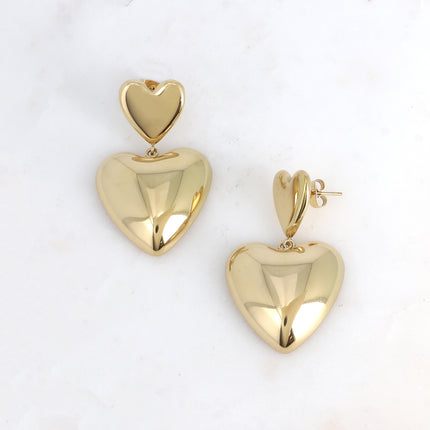 Dangle earrings - double heart, one flat and one domed
