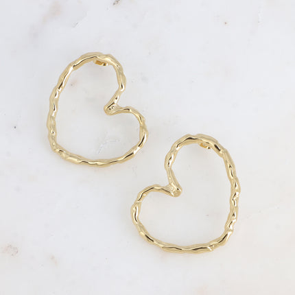 Athenie stud earrings - large openwork and textured heart