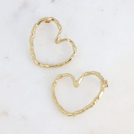 Athenie stud earrings - large openwork and textured heart