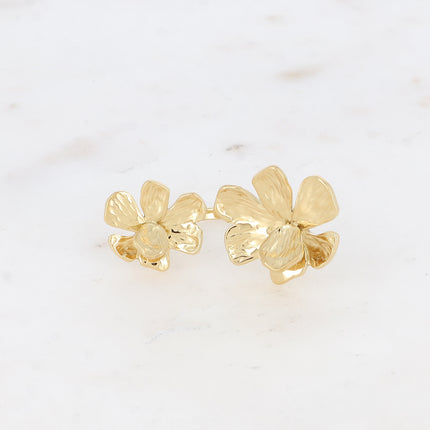Bague ouverte Éliane - double fleur texturée