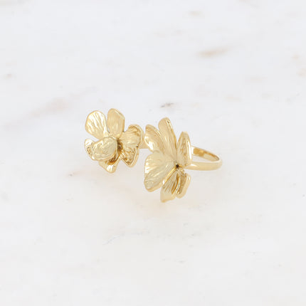 Bague ouverte Éliane - double fleur texturée