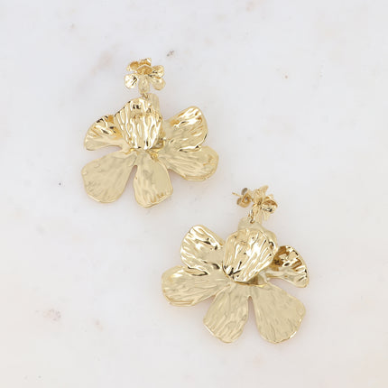 Boucles pendantes Éliane- double fleur texturée