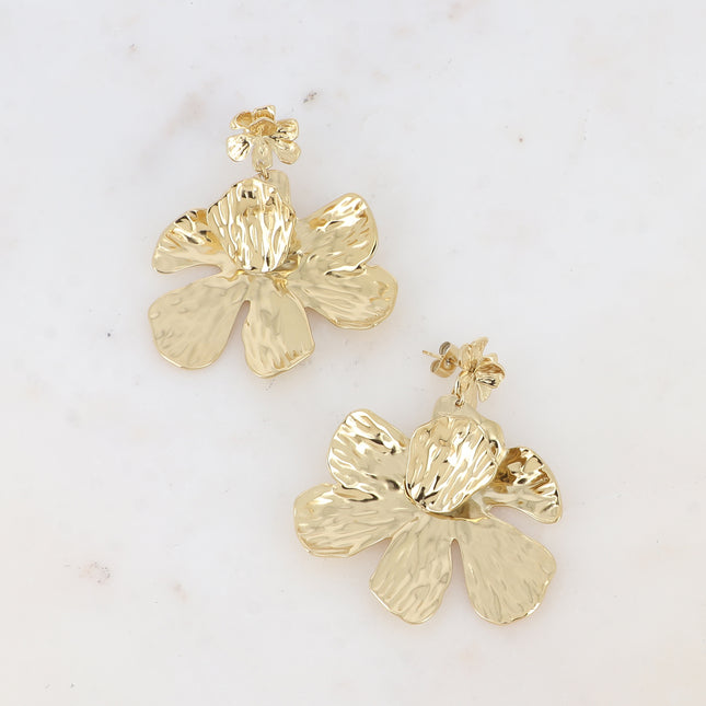 Boucles pendantes Éliane- double fleur texturée
