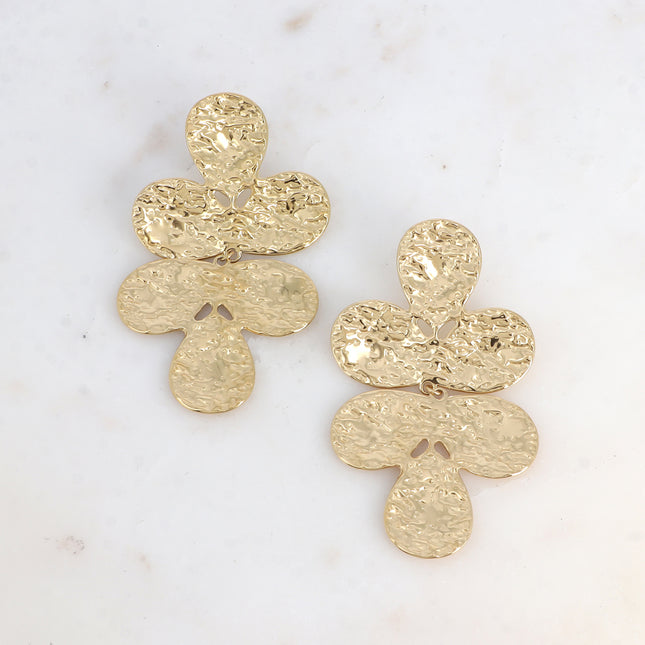 Boucles pendantes - 2 trèfles à 3 feuilles texturés