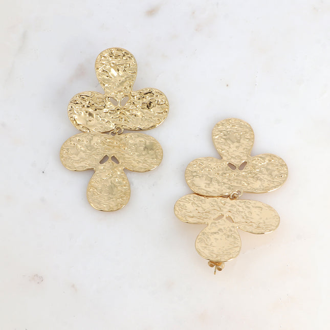 Boucles pendantes - 2 trèfles à 3 feuilles texturés