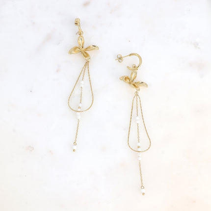 Celestia Creole Earrings - textured flower, paloma and forçat mesh, natural stones