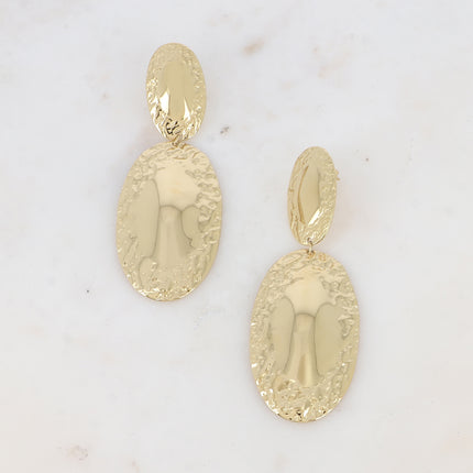 Boucles pendantes Marthia - ovales bi-texturés lisses et martelés