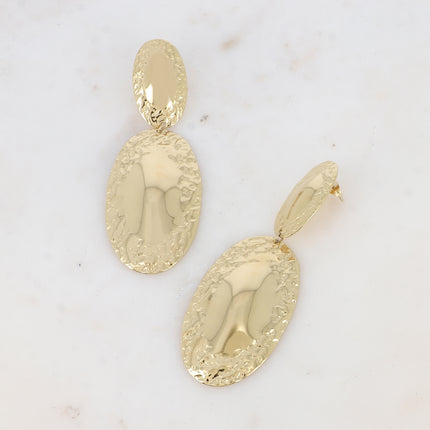 Boucles pendantes Marthia - ovales bi-texturés lisses et martelés