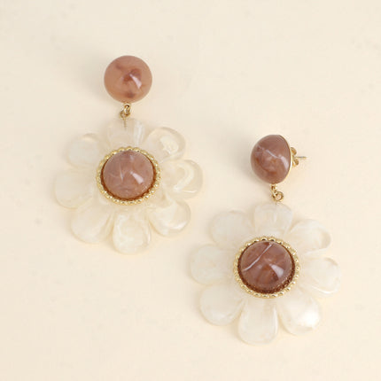 Boucles pendantes Fleuria - double fleur pendante en acétate