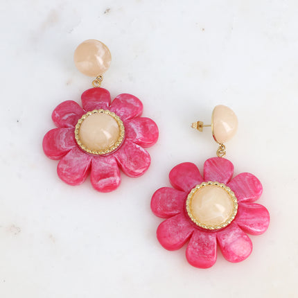 Boucles pendantes Fleuria - double fleur pendante en acétate