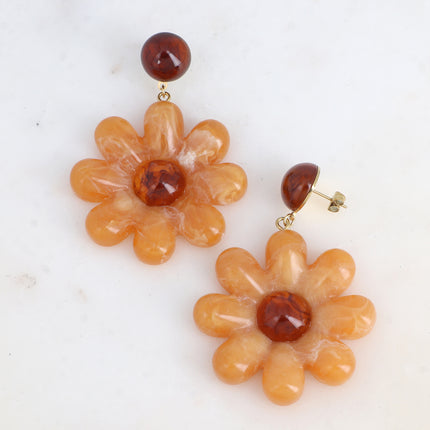 Dangle earrings - double flower drop earrings in acetate