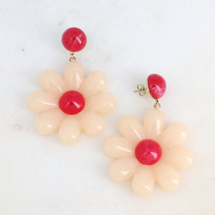Dangle earrings - double flower drop earrings in acetate