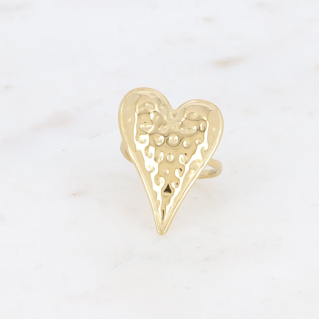Bague Ionyx - grand coeur avec petits pois gravés