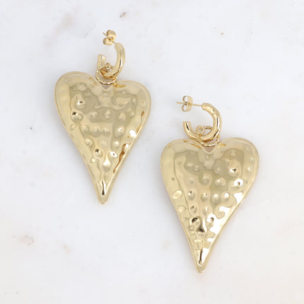 Almeria Creole Hoop Earrings - large heart with engraved polka dots