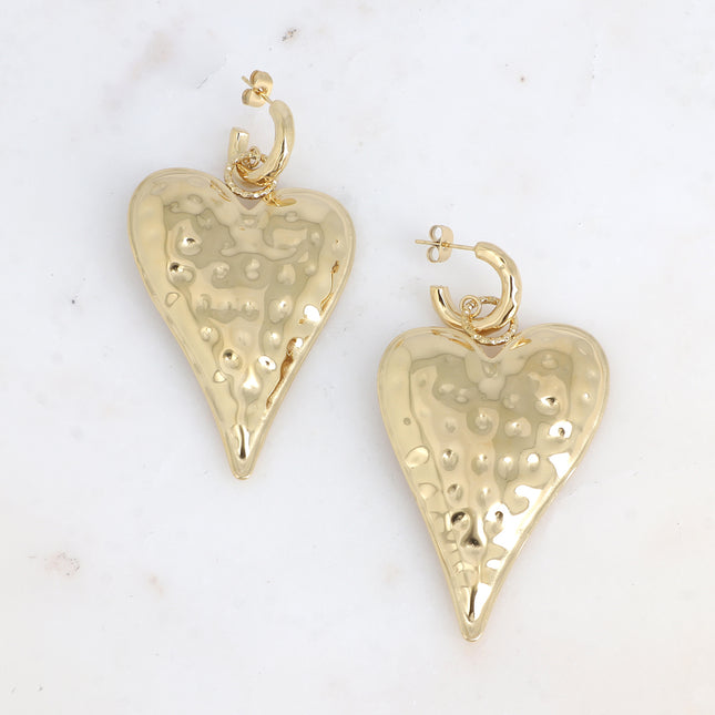 Almeria Creole Hoop Earrings - large heart with engraved polka dots