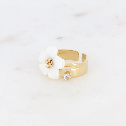 Bague Alixiane - 2 rangs avec cristal rond et fleur nacrée