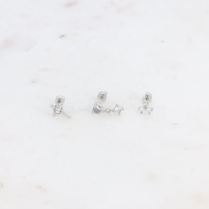 Set de 3 piercings - croix, coeur et trèfle