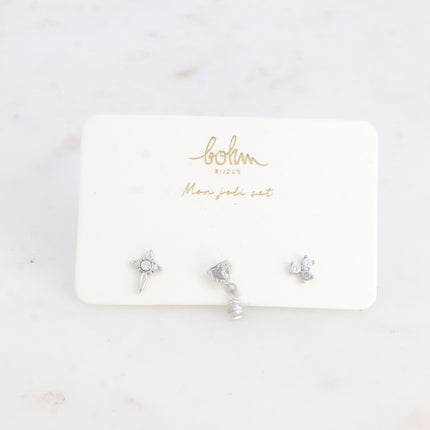 Set de 3 piercings - croix, coeur et trèfle
