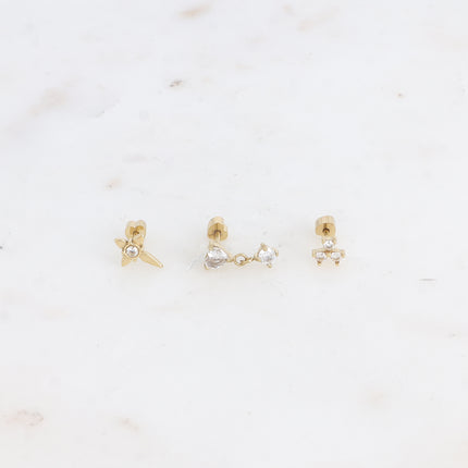 Set de 3 piercings - croix, coeur et trèfle
