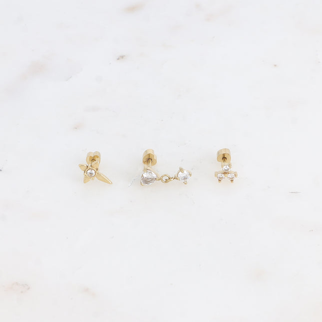 Set de 3 piercings - croix, coeur et trèfle