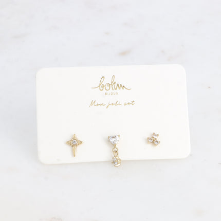 Set de 3 piercings - croix, coeur et trèfle