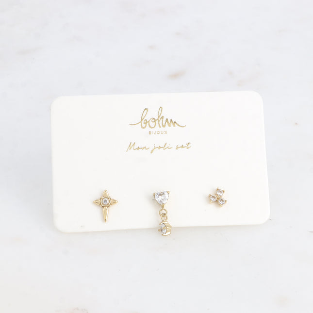 Set de 3 piercings - croix, coeur et trèfle