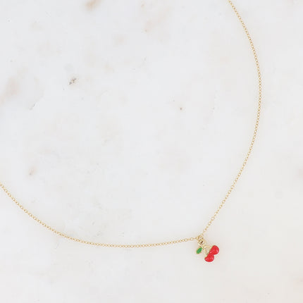 Collier - petit pendentif cerise en émail