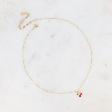 Collier - petit pendentif cerise en émail
