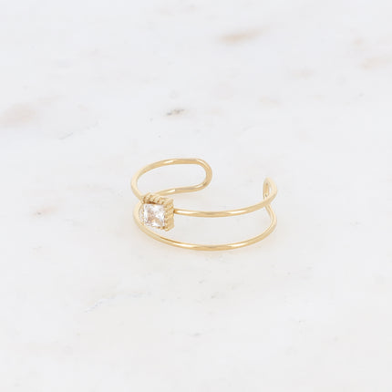 Bague - 2 rangs avec cristal carré