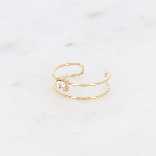 Bague - 2 rangs avec cristal carré