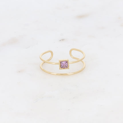 Bague - 2 rangs avec cristal carré