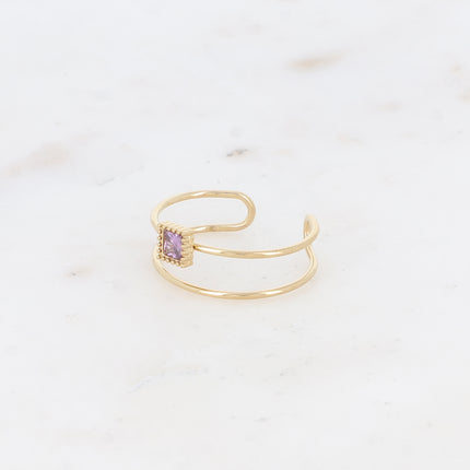 Bague - 2 rangs avec cristal carré