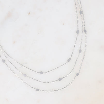 Collier 3 rangs Malou - mailles forçat avec pastilles ovales plates