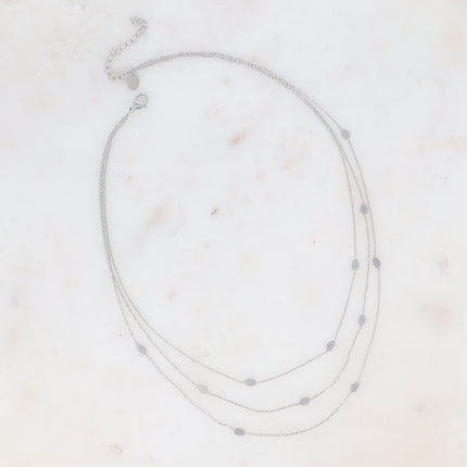 Collier 3 rangs Malou - mailles forçat avec pastilles ovales plates