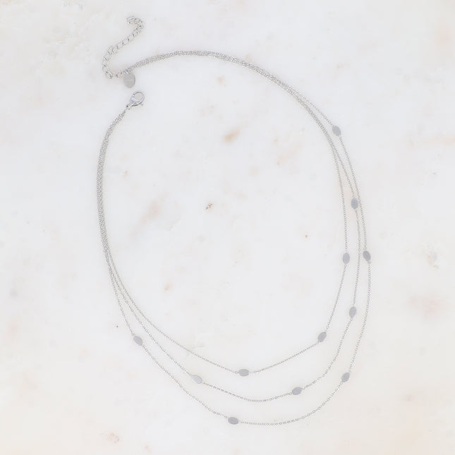 Malou 3-strand necklace - curb chain with flat oval beads