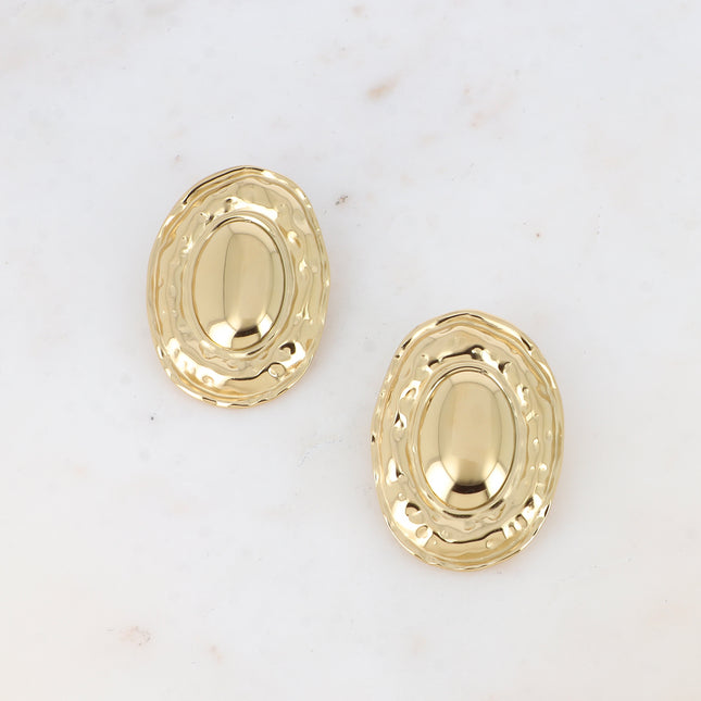 Stud earrings - large oval bi-textured