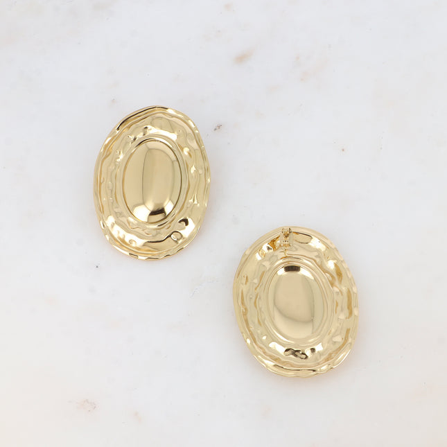 Stud earrings - large oval bi-textured
