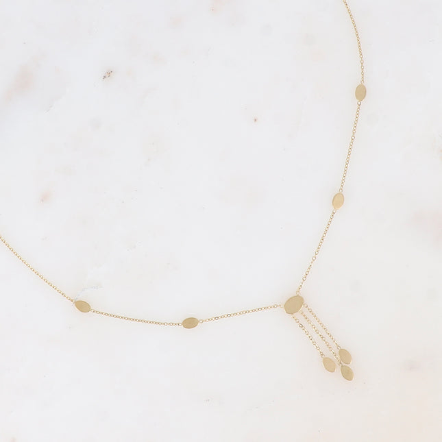 Necklace - pendant with 3 chains and flat oval beads