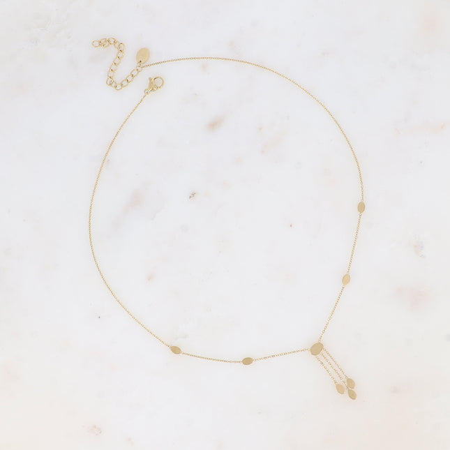 Necklace - pendant with 3 chains and flat oval beads