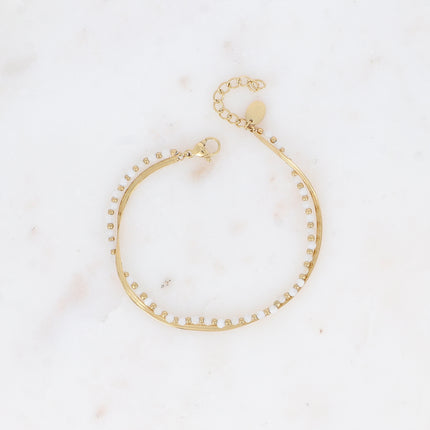Bracelet 2 rangs Rosalie - maille miroir, perles et pierres naturelles rondes