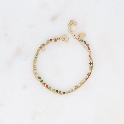 Bracelet 2 rangs Rosalie - maille miroir, perles et pierres naturelles rondes
