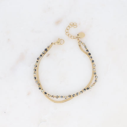 Bracelet 2 rangs Rosalie - maille miroir, perles et pierres naturelles rondes