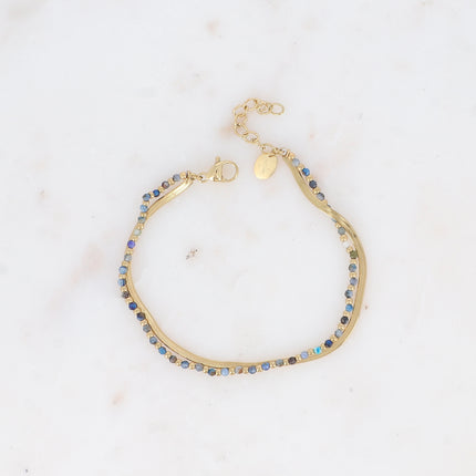 Bracelet 2 rangs Rosalie - maille miroir, perles et pierres naturelles rondes