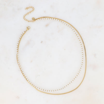 Collier 2 rangs Rosalie - maille miroir, perles et pierres naturelles rondes